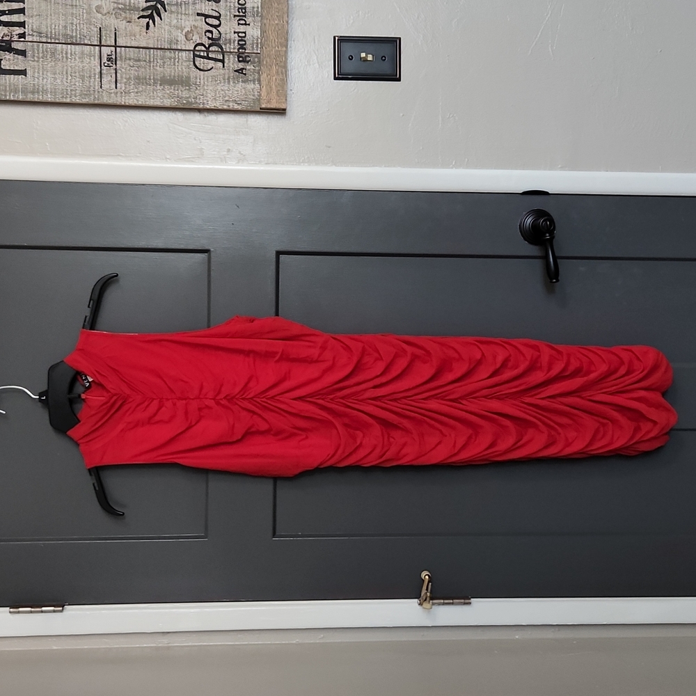 Red Ruched Midi Dress